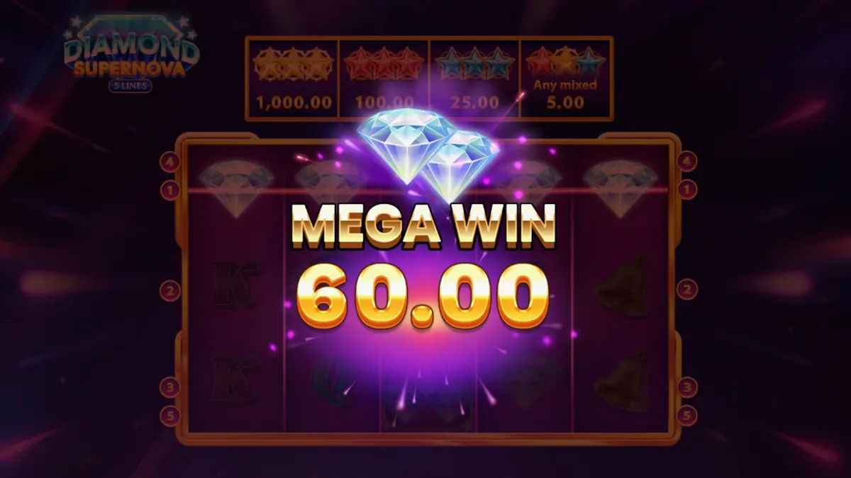 Interface do jogo Diamond Supernova 5 Lines com temática espacial